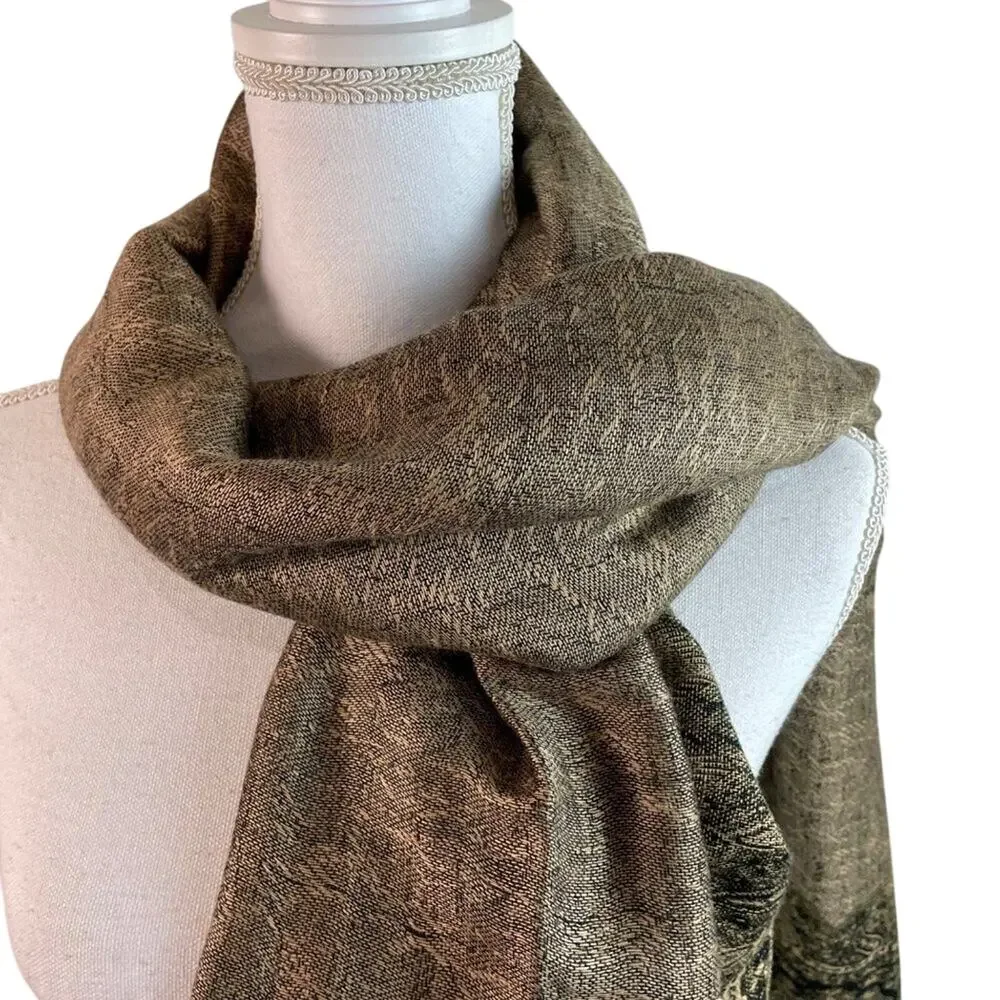 Pashmina Silk Blend Scarf With Fringe